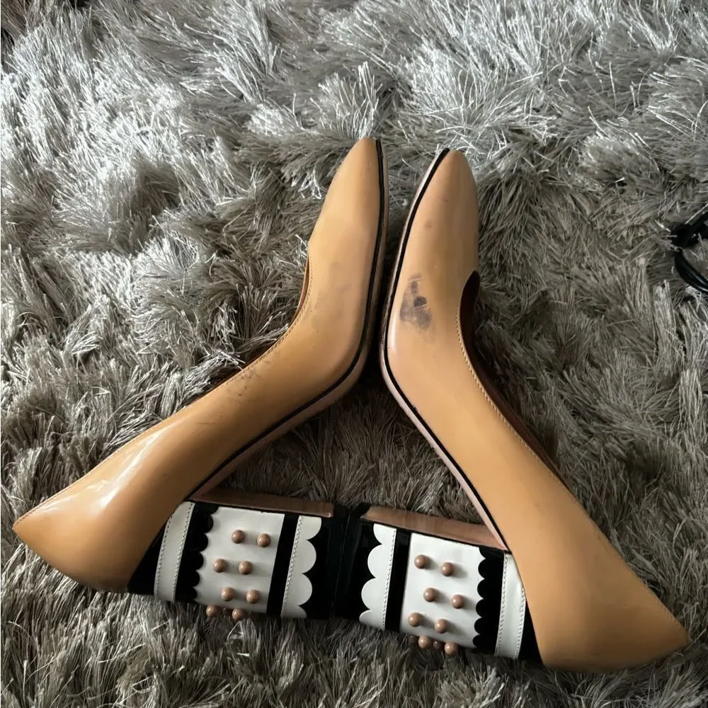 Red valentino runway dress shoes studded heels polka dot 3d ball baby doll pumps